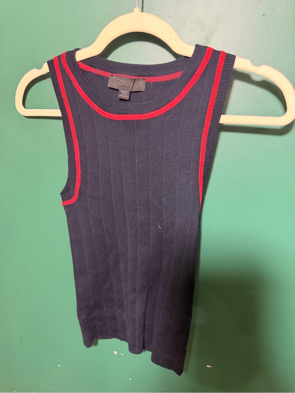 Zara Navy Ribbed Tank with Red Trim